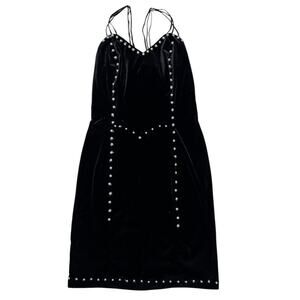 Vintage 90s Dollar USA Black / Pearls Velvet Dress - Mini Dress Grunge Goth -‎ M